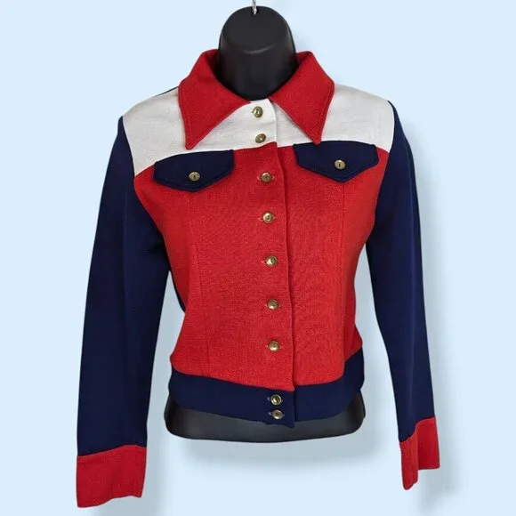 Vintage Red, White, & Blue Colour Block Top - Picture 1 of 8